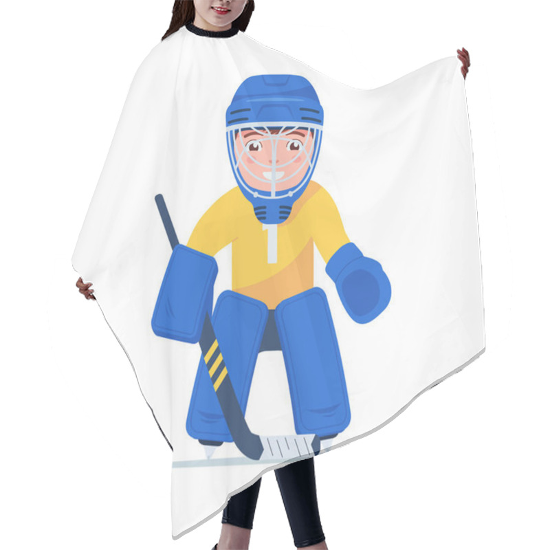 Personality  Boy Hockey Player Is Standing In Goalie Uniform Hair Cutting Cape