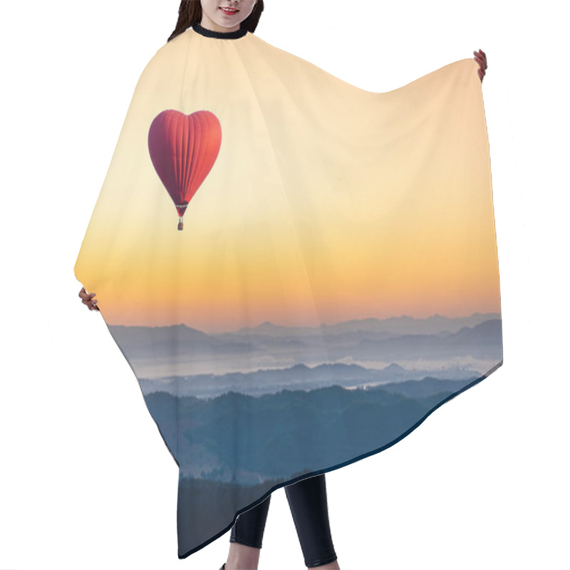 Personality  Red Hot Air Balloon In The Shape Of A Heart Flying Over The Moun Hair Cutting Cape