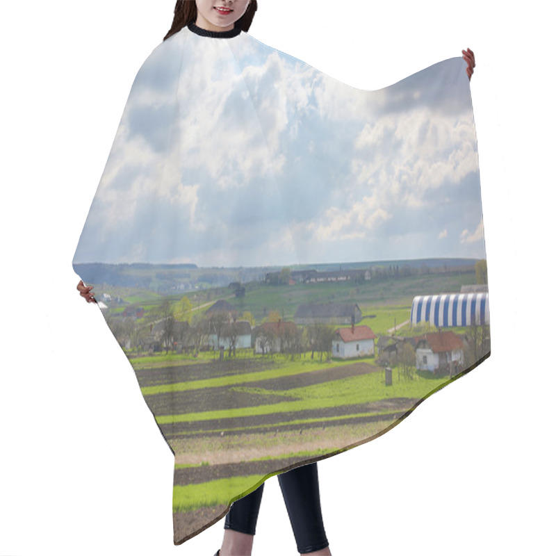 Personality  Beautiful Green Landscape Fields In Spring Time Under Clouded Sk Hair Cutting Cape