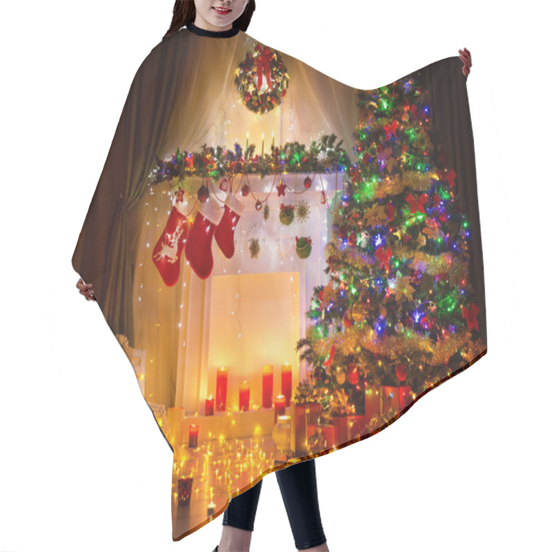 Personality  Christmas Tree Night Room Interior, Home Decoration Fireplace  Lights Hair Cutting Cape