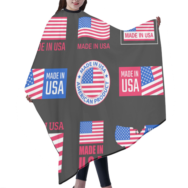 Personality  Made In Usa Icon Set, American Product Labels Hair Cutting Cape