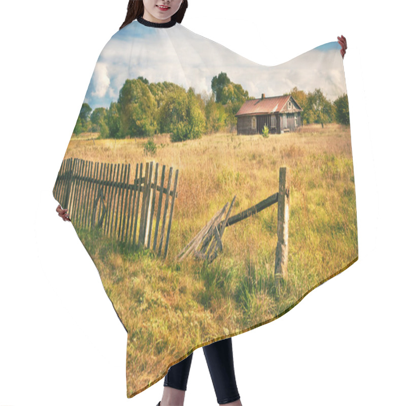 Personality  Old House With Wooden Fence On The Empty Meadow Hair Cutting Cape