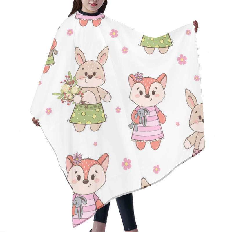 Personality  Seamless Pattern With Cute Characters. Hair Cutting Cape