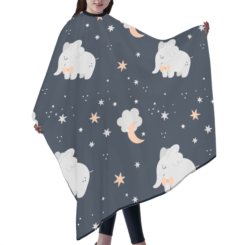 Personality  Seamless Childish Pattern With Elephants, Stars And Moons. Children Background With Cute Baby Animals. Creative Kids Texture For Print, Textile, Wallpaper, Fabric, Wrapping. Vector Illustration Hair Cutting Cape