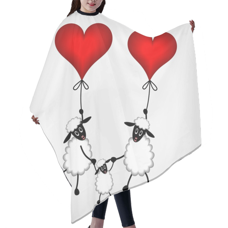 Personality  Two Sheep With Red Hearts - Balloon And Lamb - Vector Illustrati Hair Cutting Cape