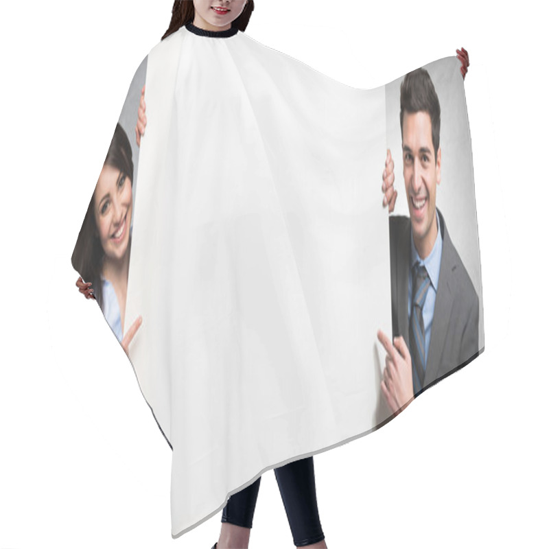 Personality  People Showing An Empty Banner Hair Cutting Cape