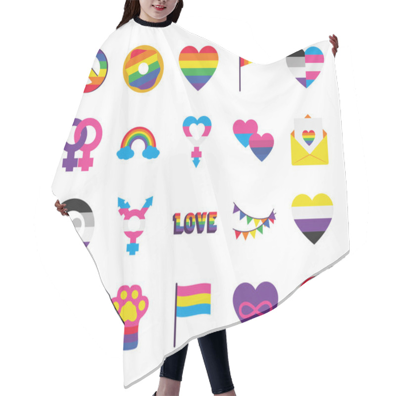 Personality  Hearts And Pride Icon Set, Flat Style Hair Cutting Cape