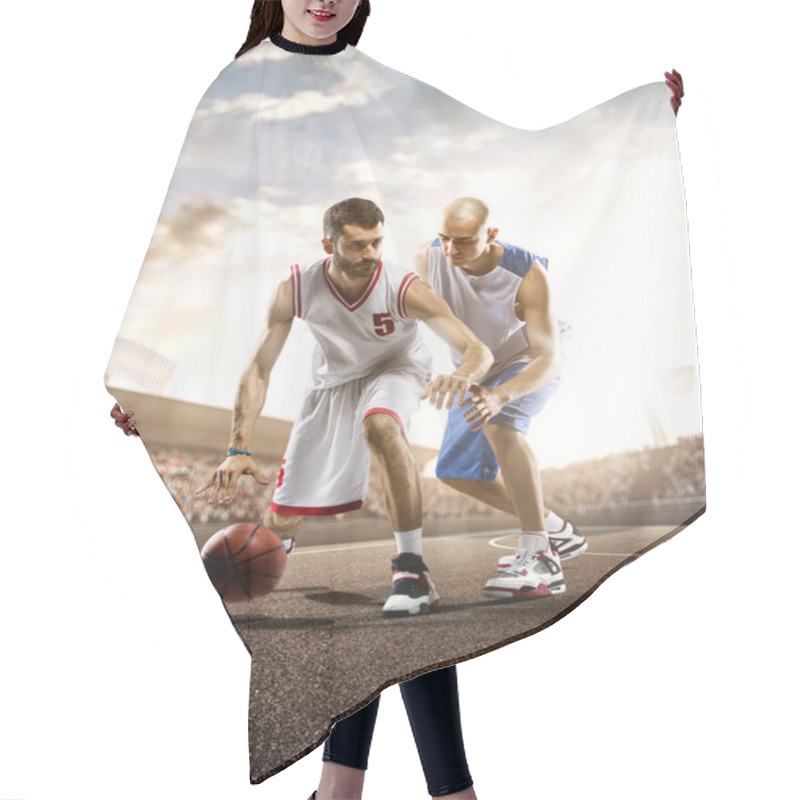 Personality  Basketball Player In Action On Background Of Sky And Crowd Hair Cutting Cape