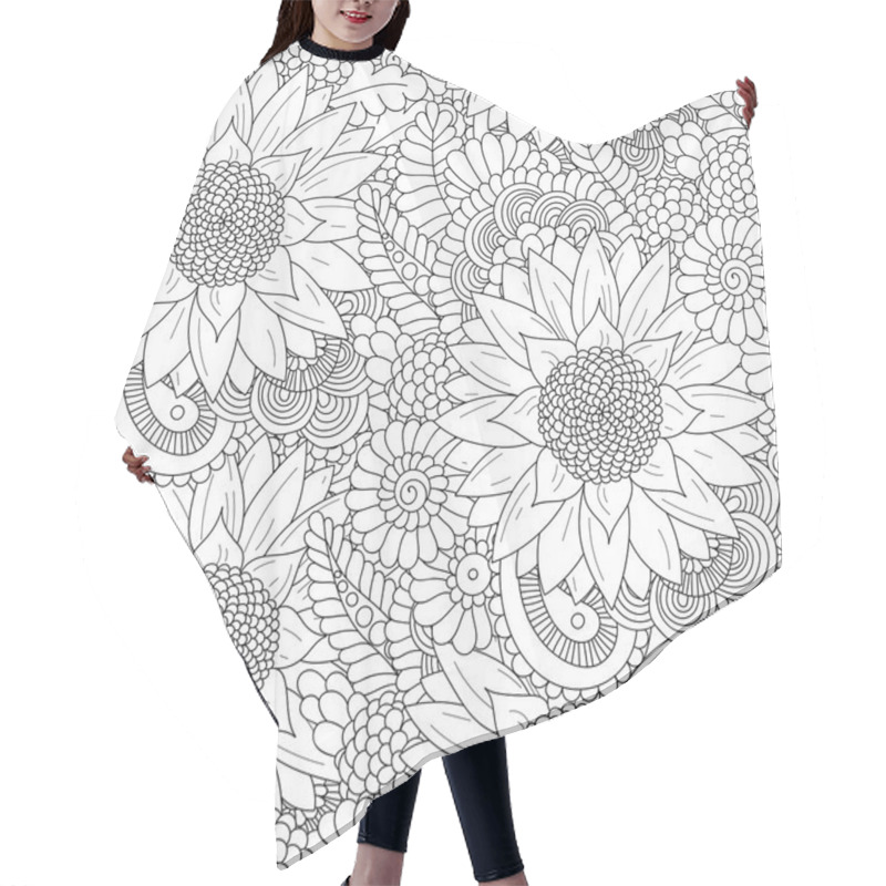 Personality  Seamless Pattern With Black And White Sunflowers Hair Cutting Cape