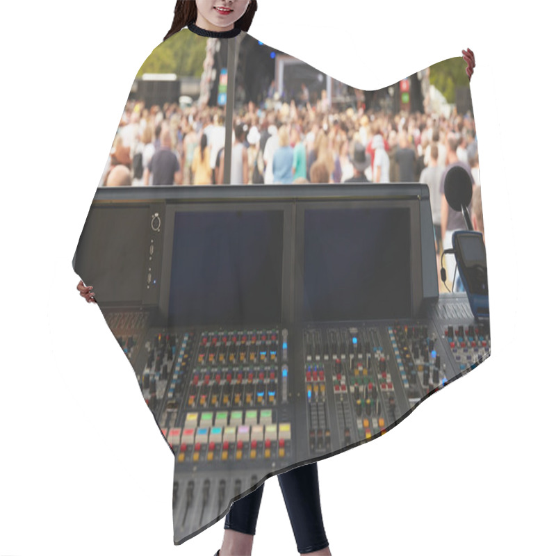 Personality  Sound And Lighting Desk At Festival Concert Hair Cutting Cape