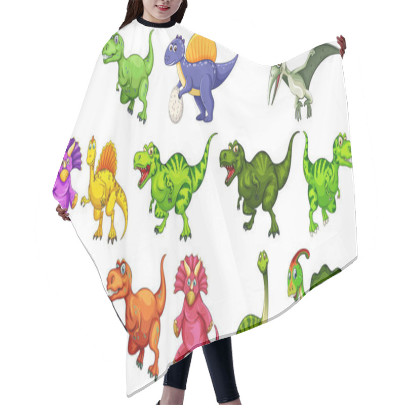 Personality  Different Dinosaurs Cartoon Character And Fantasy Dragons Isolated Illustration Hair Cutting Cape