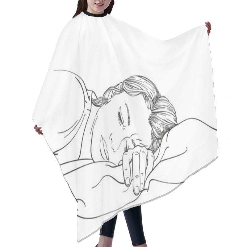 Personality  Sketch Of Young Sleeping Woman, Hand Drawn Vector Linear Illustration Hair Cutting Cape