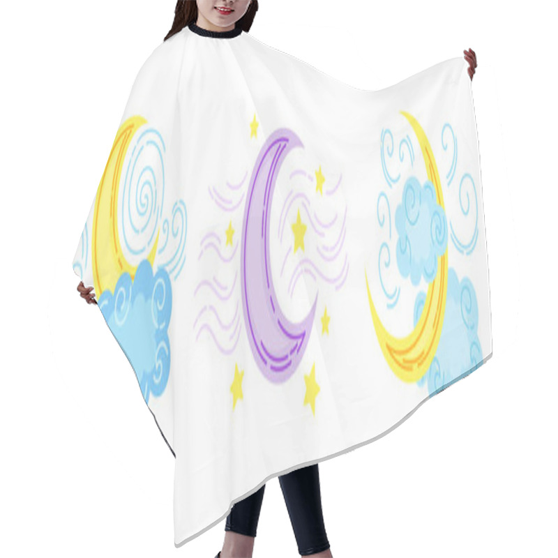 Personality  Moon With Clouds Star Cartoon Set Night Sky Vector Hair Cutting Cape