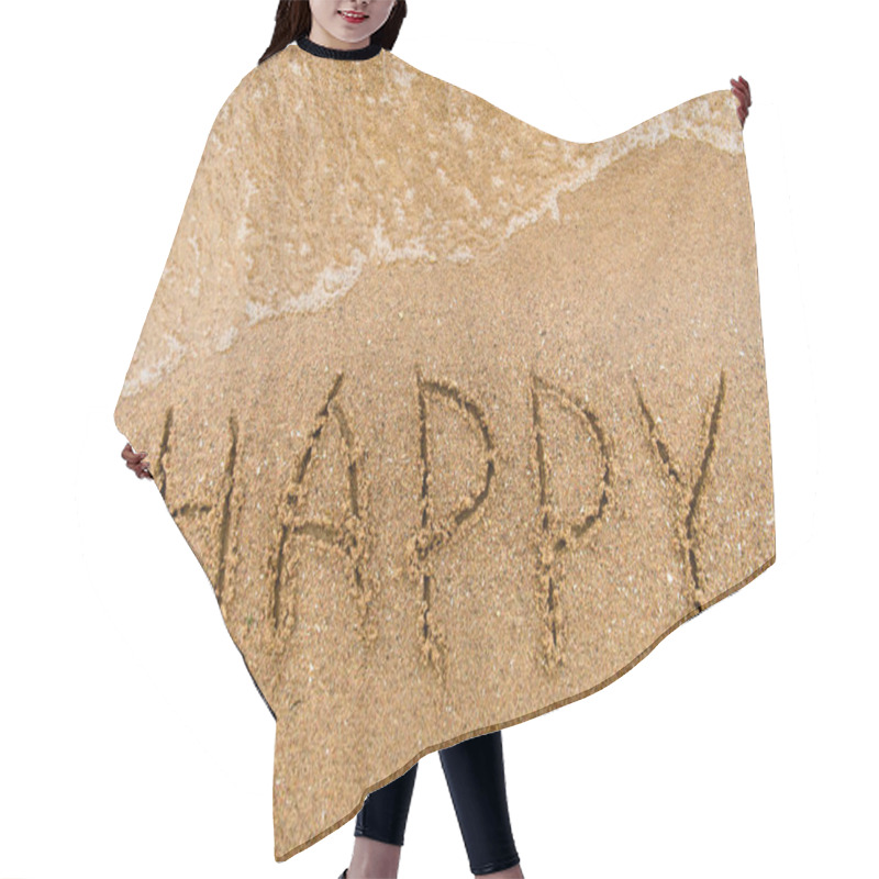 Personality  Word Happy Written In The Sand Hair Cutting Cape