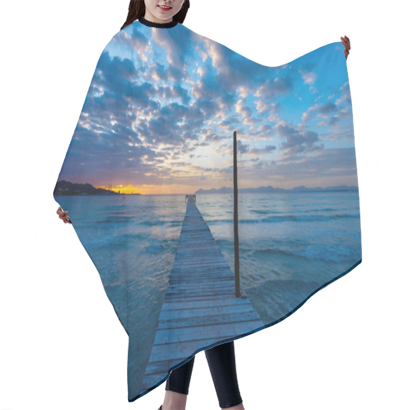 Personality  Wooden Pier At Sunrise On Alcudia Beach, Majorca Island, Spain Hair Cutting Cape