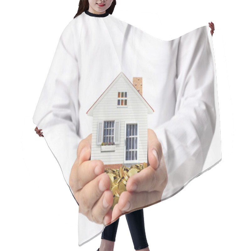 Personality  Holding House Representing Home Ownership  Hair Cutting Cape