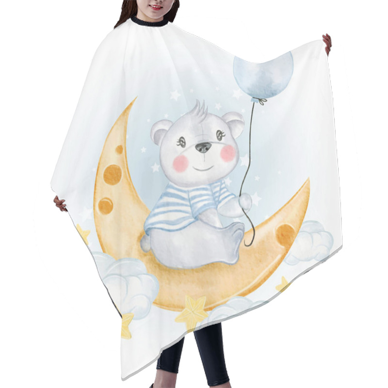 Personality  Baby Bear Holding Balloon On Moon Clouds Hair Cutting Cape