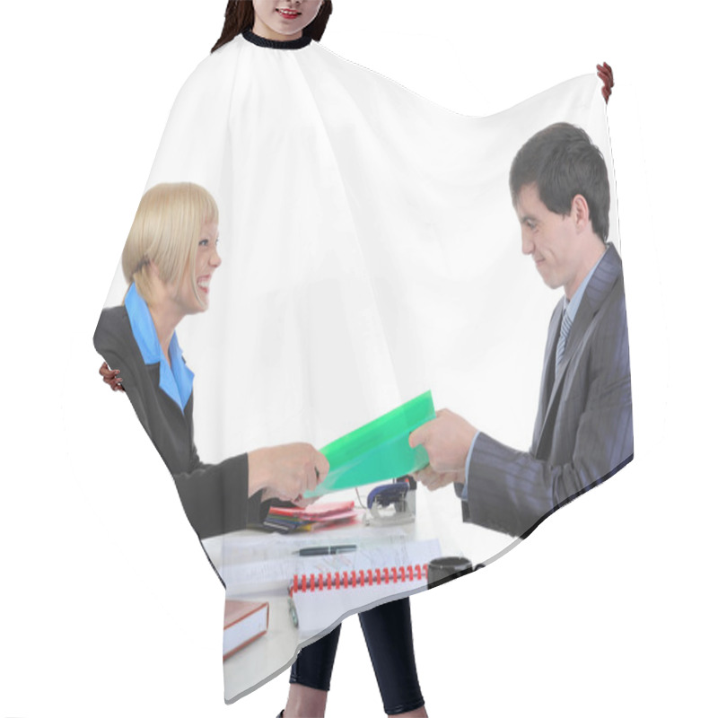 Personality  Business Partners Share The Documents. Hair Cutting Cape