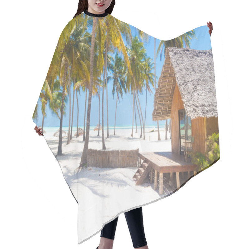 Personality  Wooden Bungalow On Tropical White Sandy Beach. Hair Cutting Cape