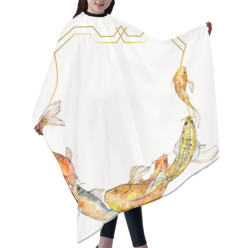 Personality  Watercolor Aquatic Underwater Tropical Fish Set. Red Sea And Exotic Fishes Inside: Goldfish. Frame Border Square. Hair Cutting Cape