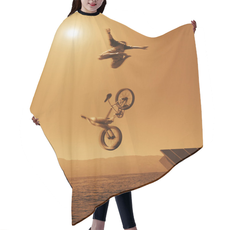 Personality  Cyclist Going Off Jump Into Water In Brown Tones Hair Cutting Cape