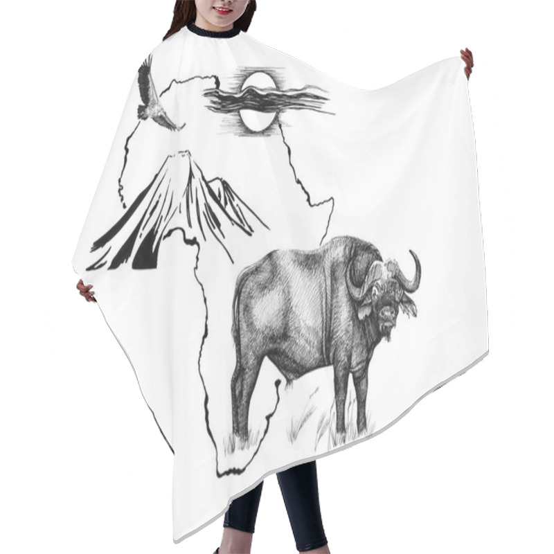 Personality  Buffalo On Africa Map Background With Kilimanjaro Mountain, Vult Hair Cutting Cape