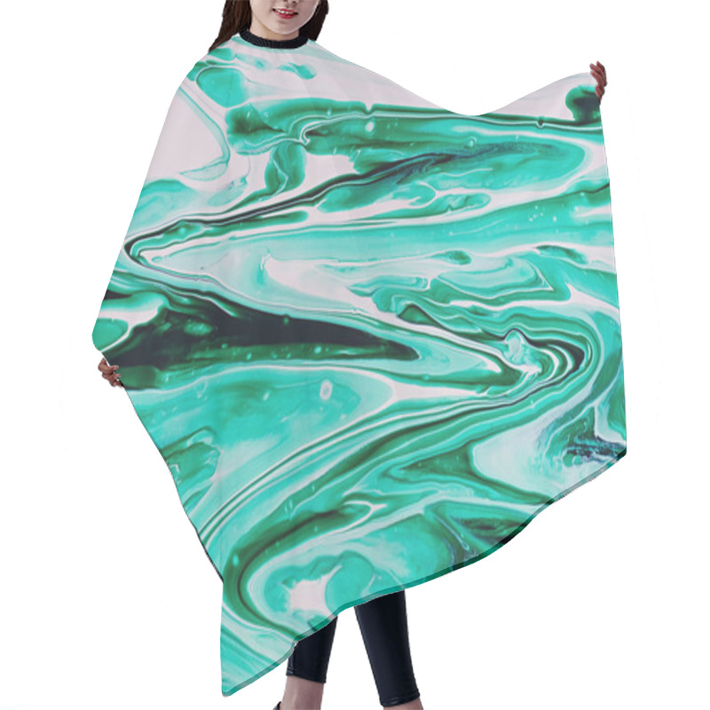 Personality  Abstract Texture Of Liquid Acrylic. Liquid Abstract Art. Marble Texture Of Green Color. Hair Cutting Cape