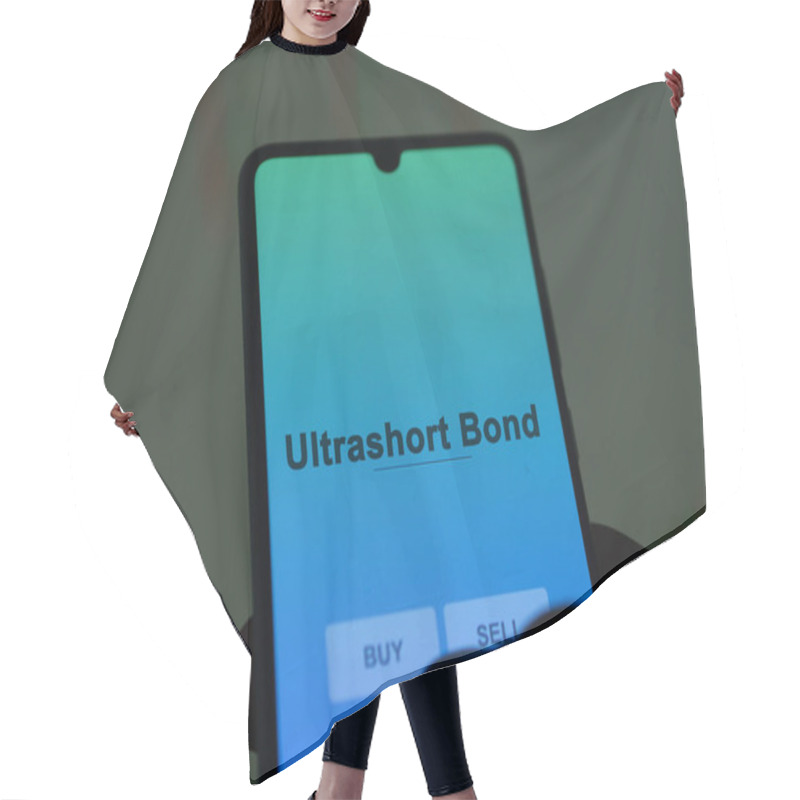 Personality  An Investor Analyzing The Ultrashort Bond Etf Fund On A Screen. A Phone Shows The Prices Of Ultrashort Bond Hair Cutting Cape