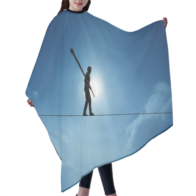 Personality  Concept Of Risk Taking And Challenge Highline Walker In Blue Sky Hair Cutting Cape