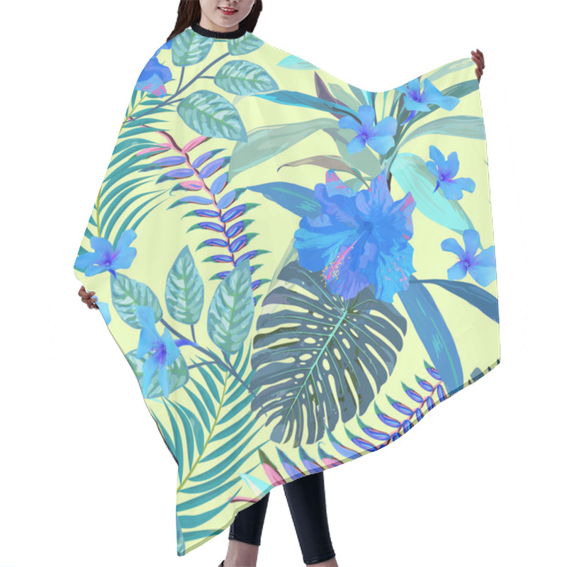 Personality  Floral Seamless Pattern. Background With Isolated Blue Hand Draw Hair Cutting Cape