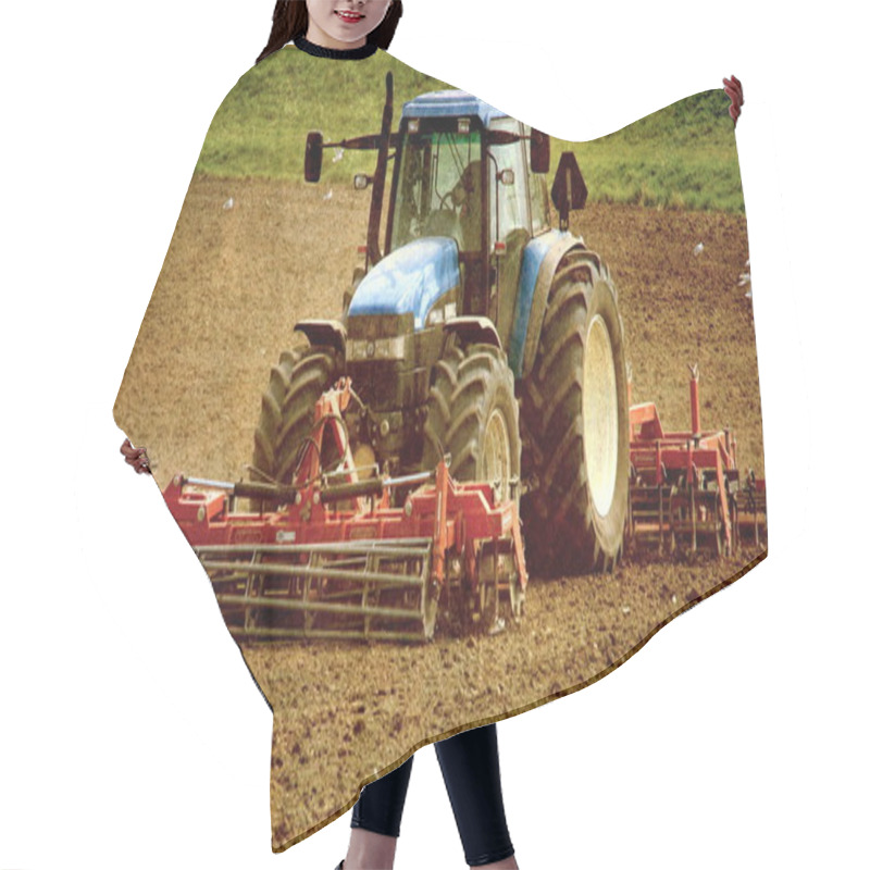 Personality  Grunge Image Of A Tractor On Farmland Hair Cutting Cape