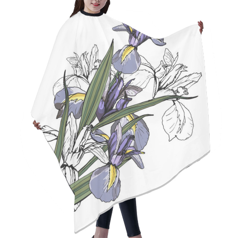 Personality  Bouquet Of Iris Flowers. Isolated Over White Background Hair Cutting Cape