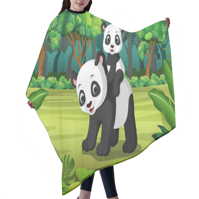 Personality  Panda With Baby Panda In The Forest Hair Cutting Cape