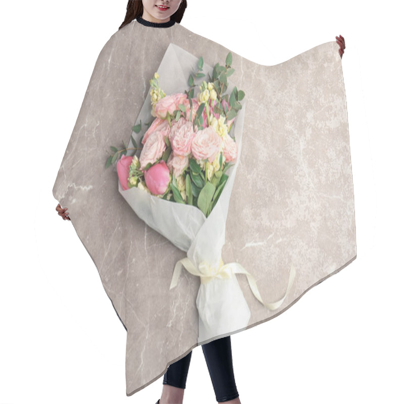 Personality  Bouquet Of Beautiful Fragrant Flowers On Table Hair Cutting Cape