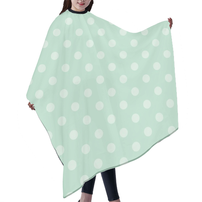 Personality  Seamless Vector Pattern With Light Green Polka Dots On A Retro Vintage Mint Green Background. Hair Cutting Cape