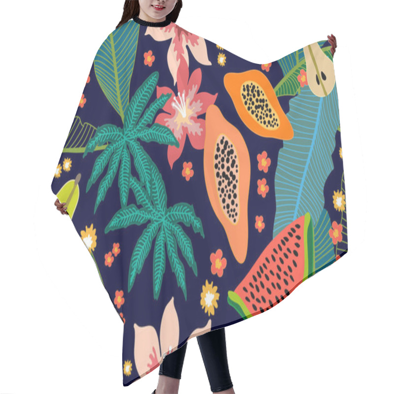 Personality  Wide Floral Pattern With Tropical Fruits And Leaves. Hair Cutting Cape