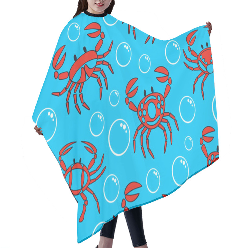 Personality  Crabs Seamless Textile Pattern On Blue With Air Bubbles Hair Cutting Cape