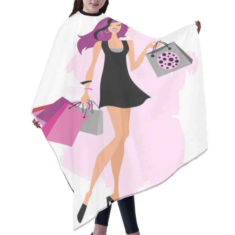 Personality  Woman With Shopping Bags Hair Cutting Cape