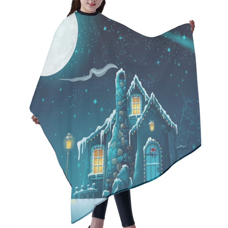 Personality  Winter Night With A Fabulous Home In The Moonlight Hair Cutting Cape