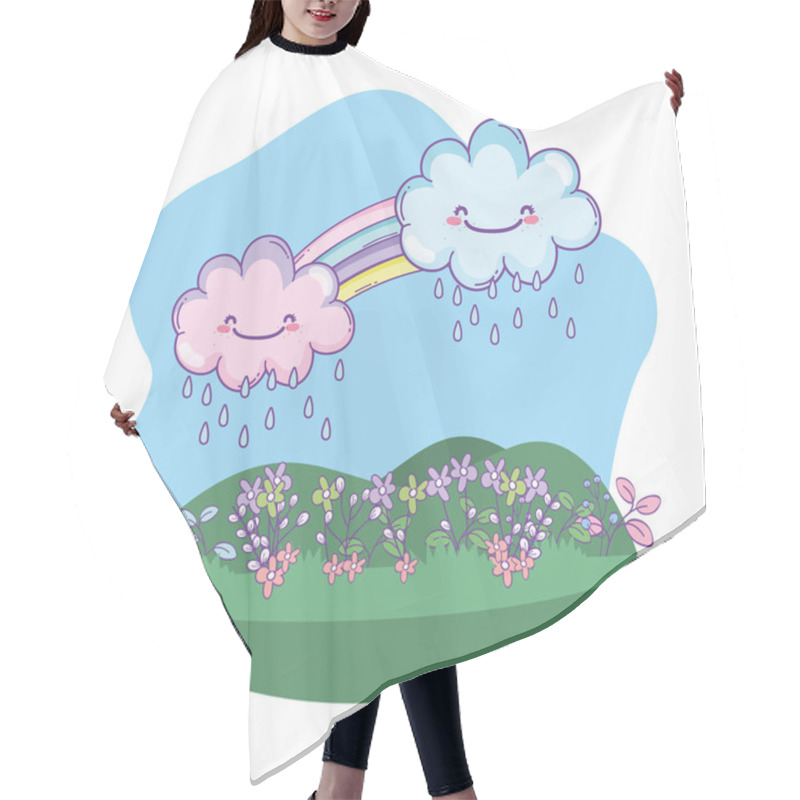 Personality  Cute Landscape With Clouds And Rainbow Cartoon Vector Illustration Graphic Design Hair Cutting Cape