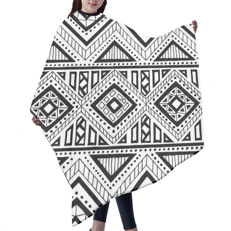 Personality  Seamless Ethnic Pattern. Ornament Hand-drawn Ink. Tribal Motifs. Hair Cutting Cape