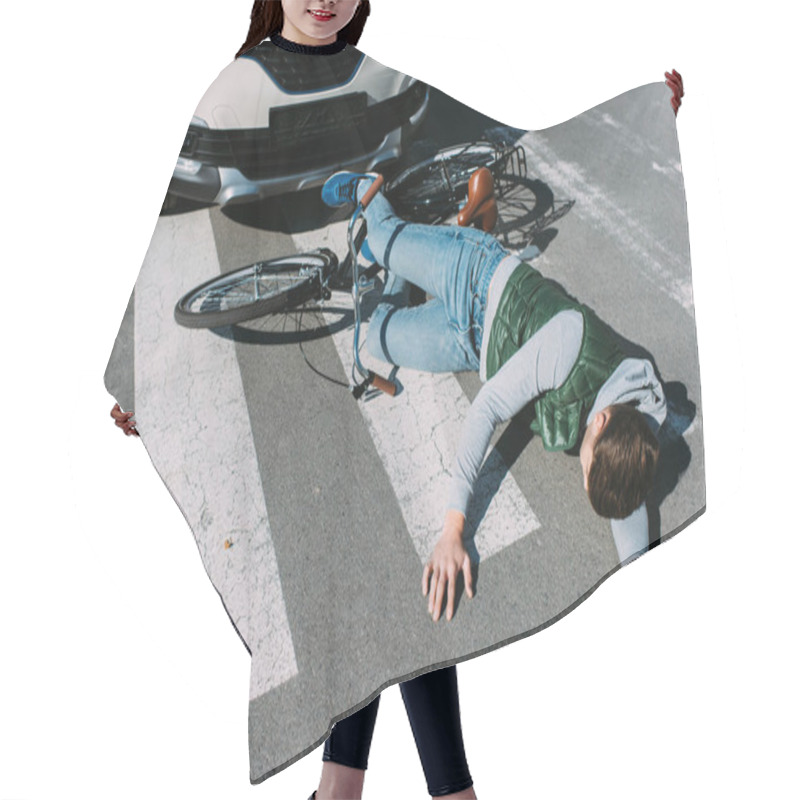 Personality  Male Bicycle Rider Hit By Car On Road, Car Accident Concept Hair Cutting Cape