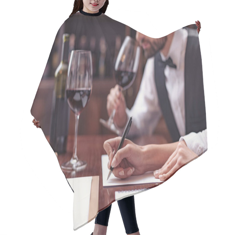 Personality  Sommeliers Tasting Wine In Cellar Hair Cutting Cape