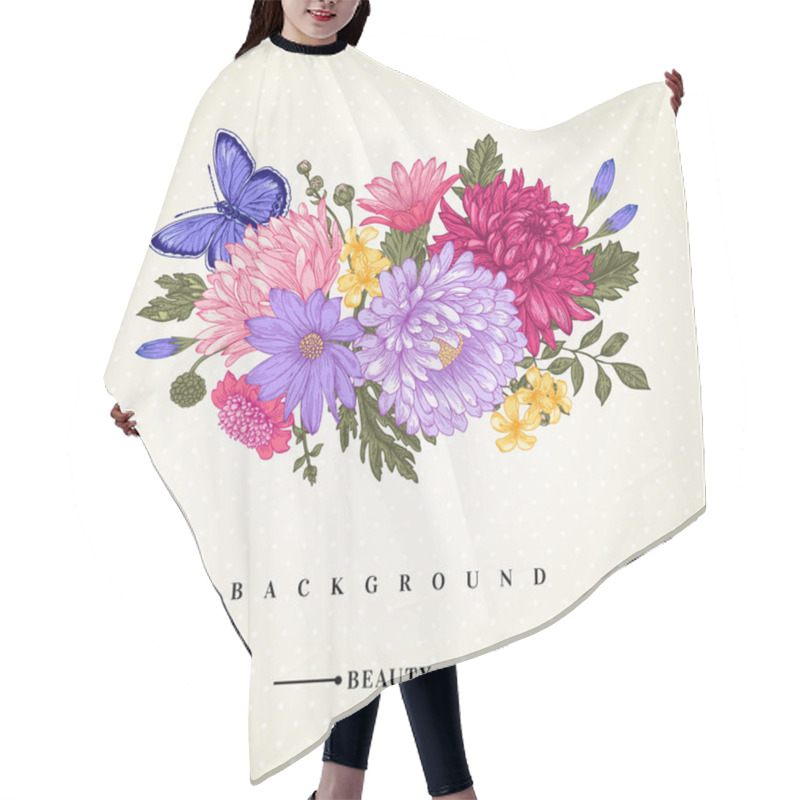 Personality  Bouquet Of Flowers And A Butterfly. Hair Cutting Cape