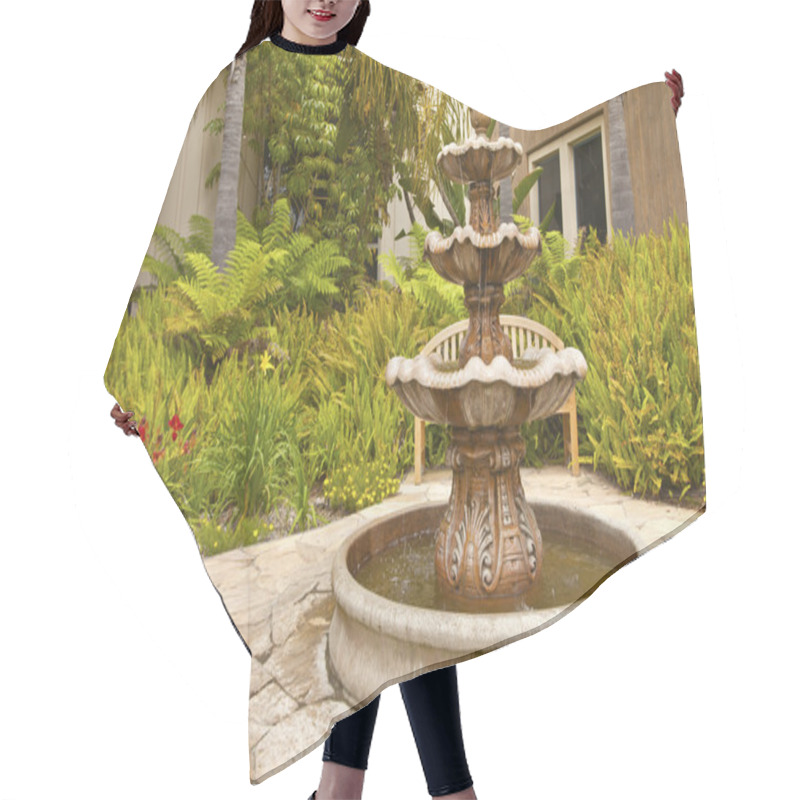 Personality  Smal Backyard Garden Fountain San Diego California. Hair Cutting Cape