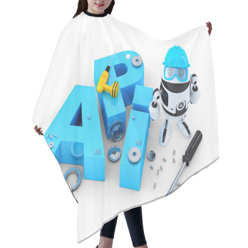 Personality  Robot With Tools And Application Programming Interface Sign. Technology Concept Hair Cutting Cape