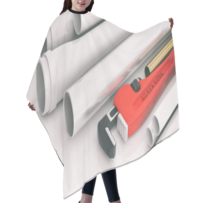 Personality  Monkey Wrench And Pipes On White Background. 3d Illustration Hair Cutting Cape