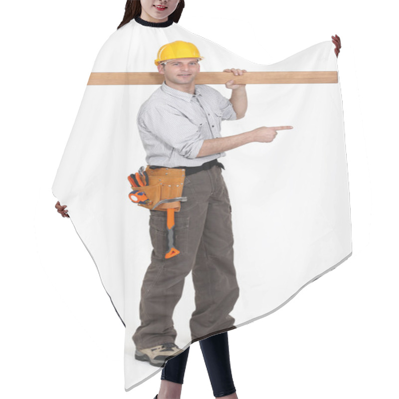 Personality  Carpenter Carrying Plank Over His Shoulder Pointing At Something Hair Cutting Cape