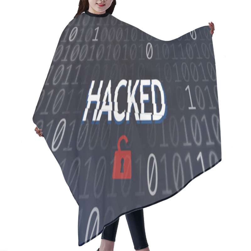 Personality  Hached Inscription And Open Padlock Icon Over Binary Code Background Hair Cutting Cape