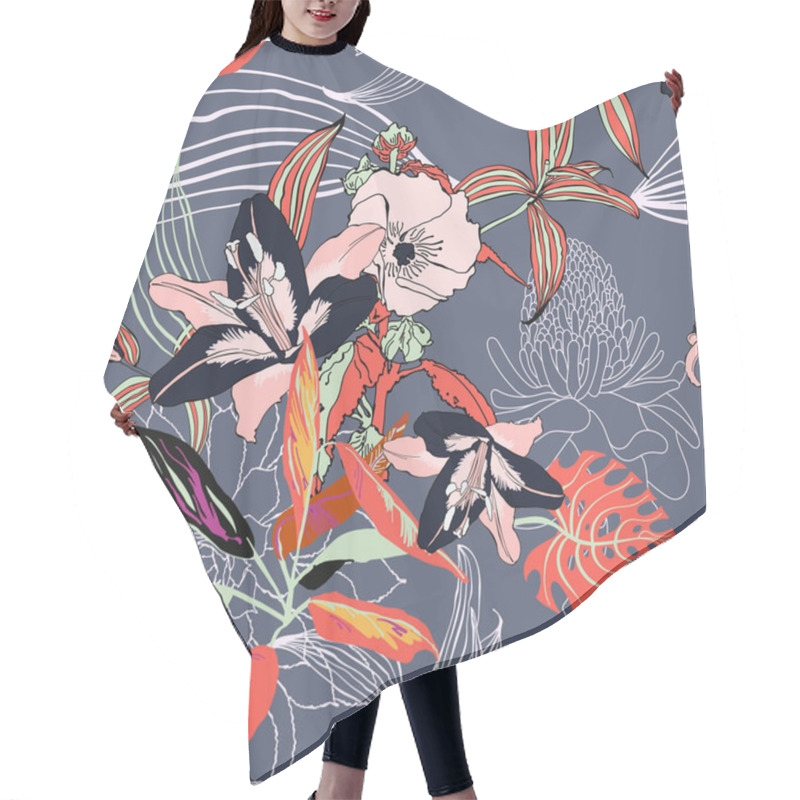 Personality  Original Trendy Seamless Artistic Flower Pattern, Beautiful Trop Hair Cutting Cape